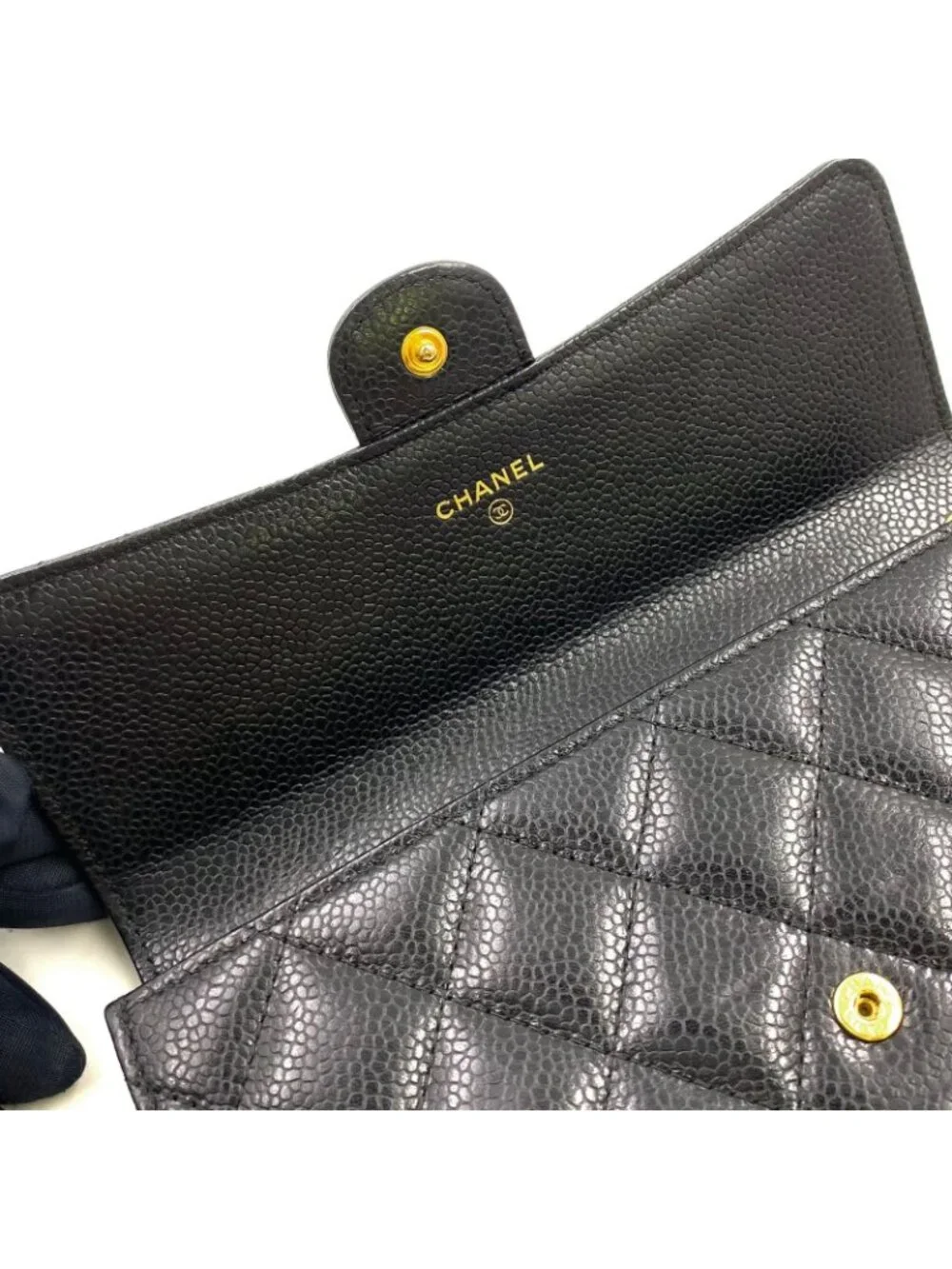 Chanel Quilted Classic Caviar Leather Black Wallet Gold